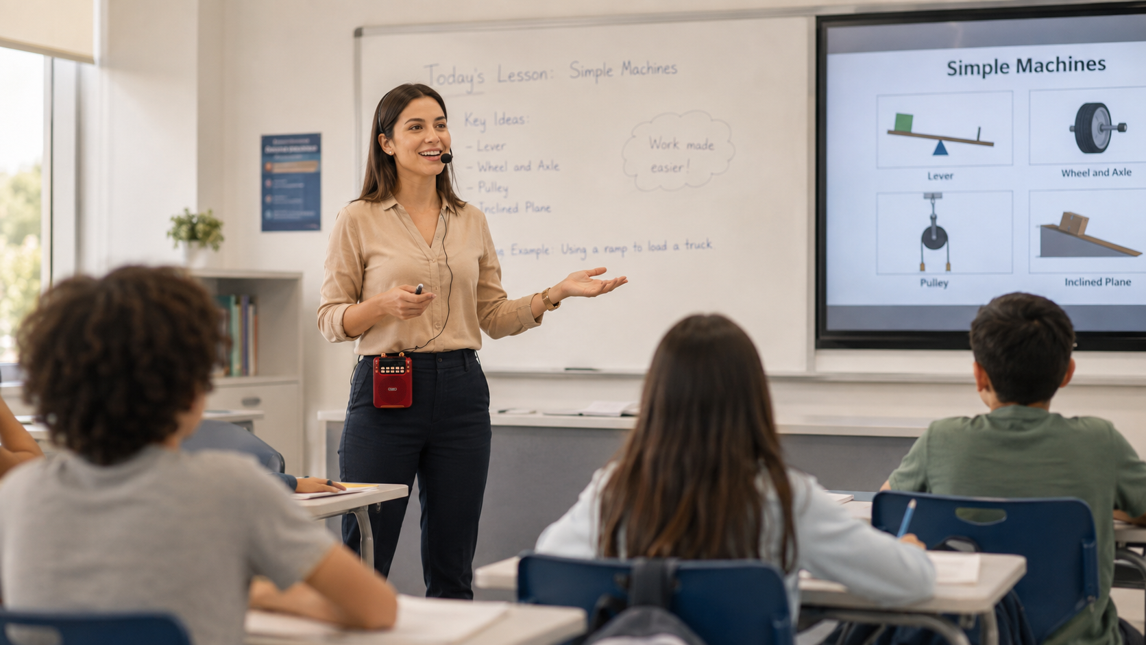 Docente amplificando su voz en clases